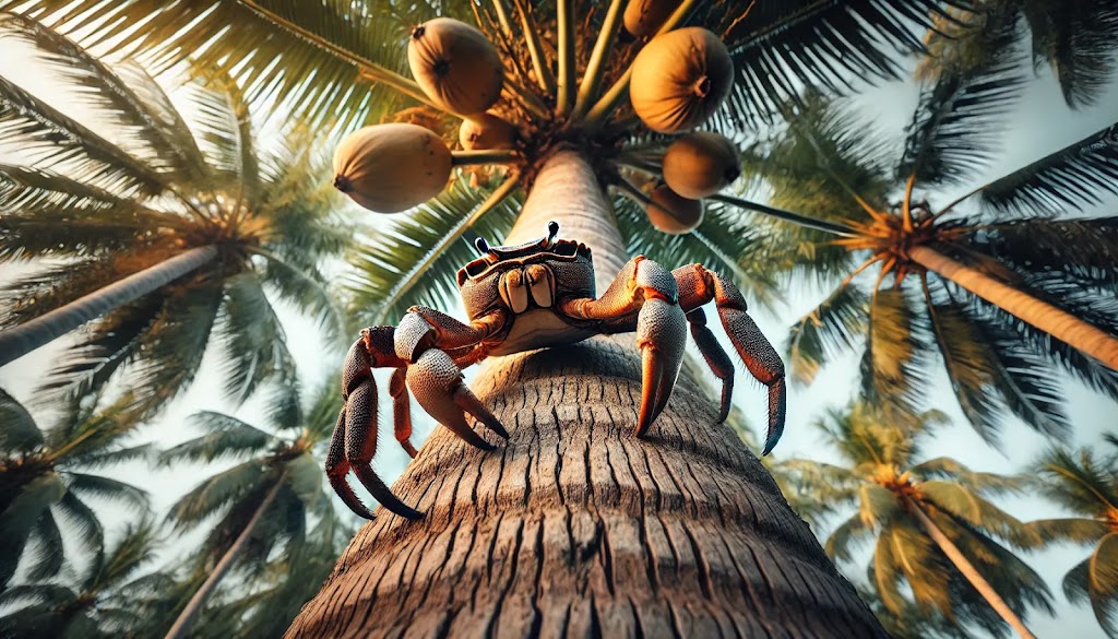 Coconut crab climbing a tree (नारियल केकड़ा)