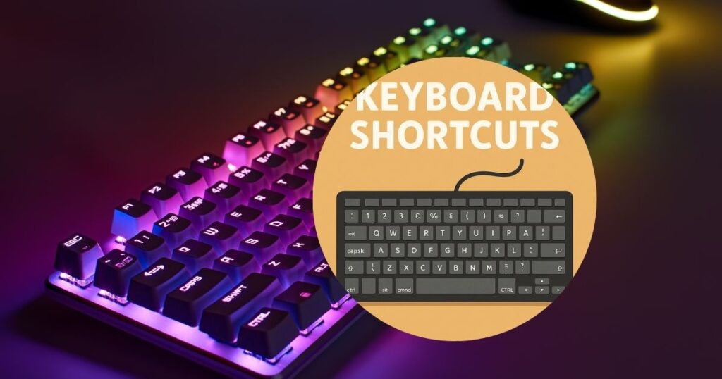 Keyboard shortcuts text with computer keyboard