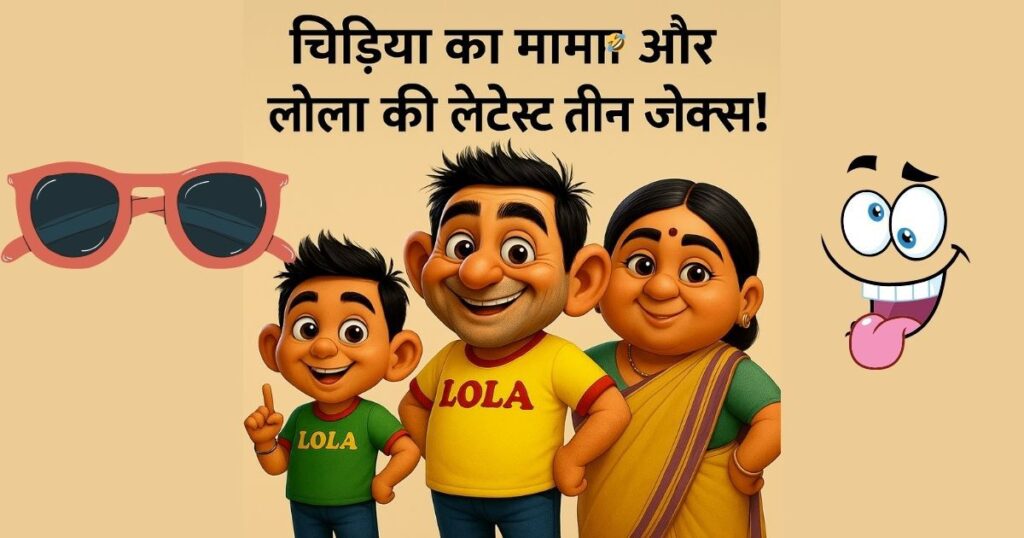 लोला, उसका बेटा और पत्नी चिड़िया का मामा जोक के लिए पोज़ करते हुए, लोला जोक्स सीरीज।