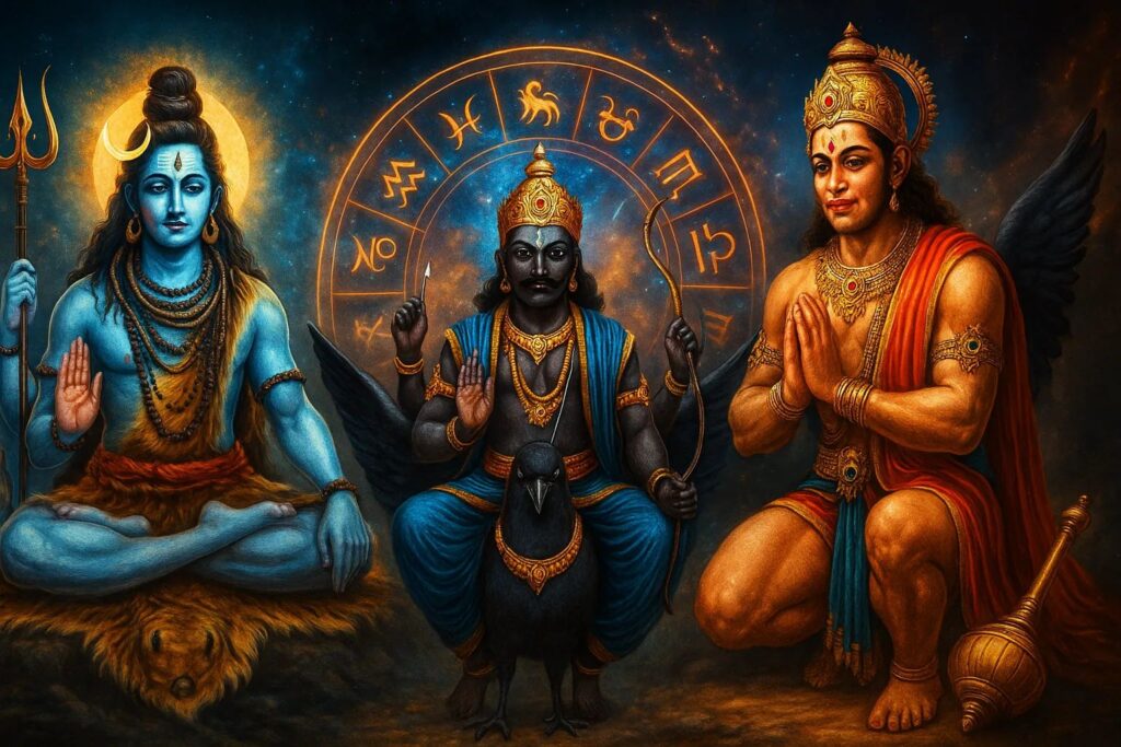 3 मई 2025 का राशिफल थम्बनेल – भगवान शिव, शनिदेव और बारह राशियों के प्रतीक