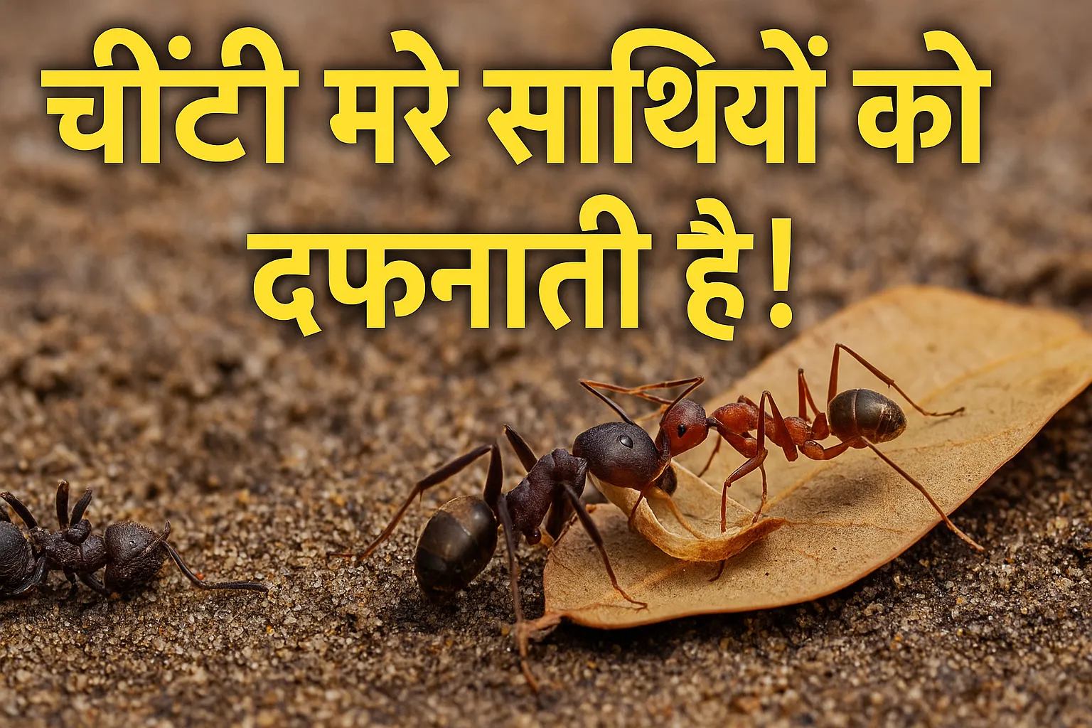 चींटी मरे साथियों को क्यों दफनाती है: मरी हुई चींटी को उठाकर ले जाती हुई चींटियाँ