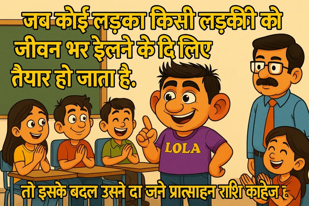 क्लासरूम में लोला दहेज की परिभाषा समझाता हुआ