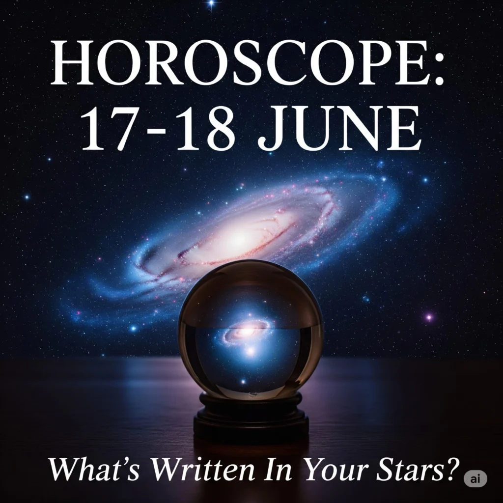 17 एवं 18 जून 2025 राशिफल: Your daily horoscope for June 17-18 featuring a cosmic alignment of planets, symbolizing the impact of stars on zodiac signs.
