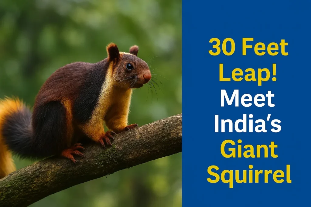 Indian Giant Squirrel sitting on a branch with colorful fur