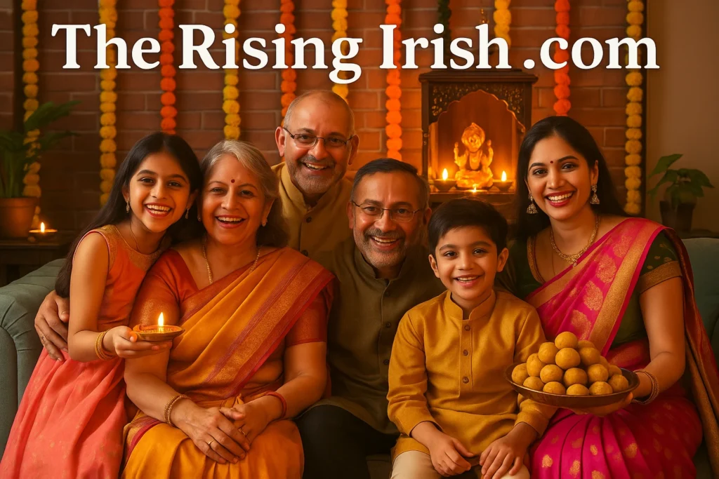 भारतीय परिवार का जश्न, उत्सव और पूजा का दृश्य