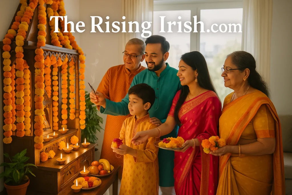 भारतीय संयुक्त परिवार द्वारा शाम की पूजा, भक्ति और आस्था