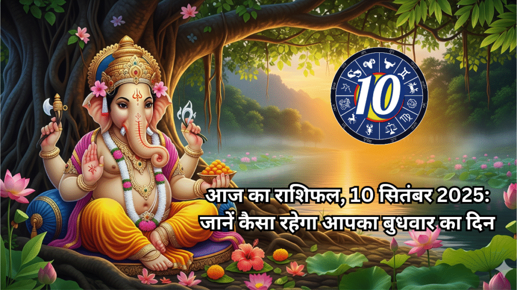 10 सितंबर 2025 राशिफल: भगवान गणेश जी एक शांत और सुंदर प्राकृतिक वातावरण में विराजमान हैं, जो 10 सितंबर 2025 के दैनिक राशिफल का प्रतिनिधित्व करते हैं।