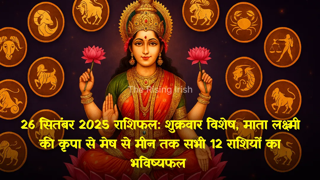 26 सितंबर 2025 राशिफल - शुक्रवार के शुभ अवसर पर माता लक्ष्मी की छवि और ज्योतिष चक्र।