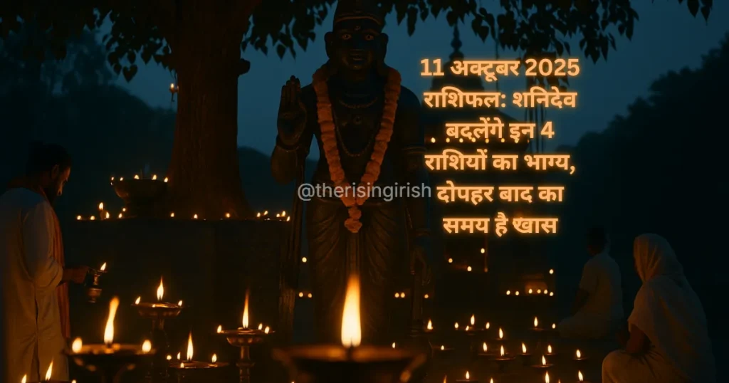 11 अक्टूबर 2025 राशिफल - शनिवार की शाम को पीपल के पेड़ के नीचे दीयों से सजी शनिदेव की प्रतिमा।