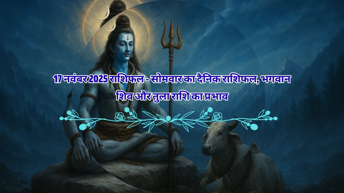 17 नवंबर राशिफल 2025 - भगवान शिव अपने वाहन नंदी के साथ ध्यान मुद्रा में विराजमान, जो सोमवार और तुला राशि के प्रभाव का प्रतीक है।
