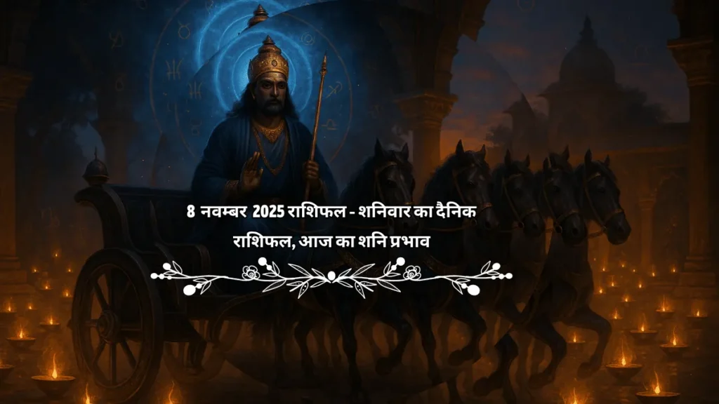 8 नवम्बर 2025 राशिफल - न्याय के देवता शनि देव अपने रथ पर विराजमान, जो आज के शनिवार और शनि के दैनिक प्रभाव का प्रतीक है।