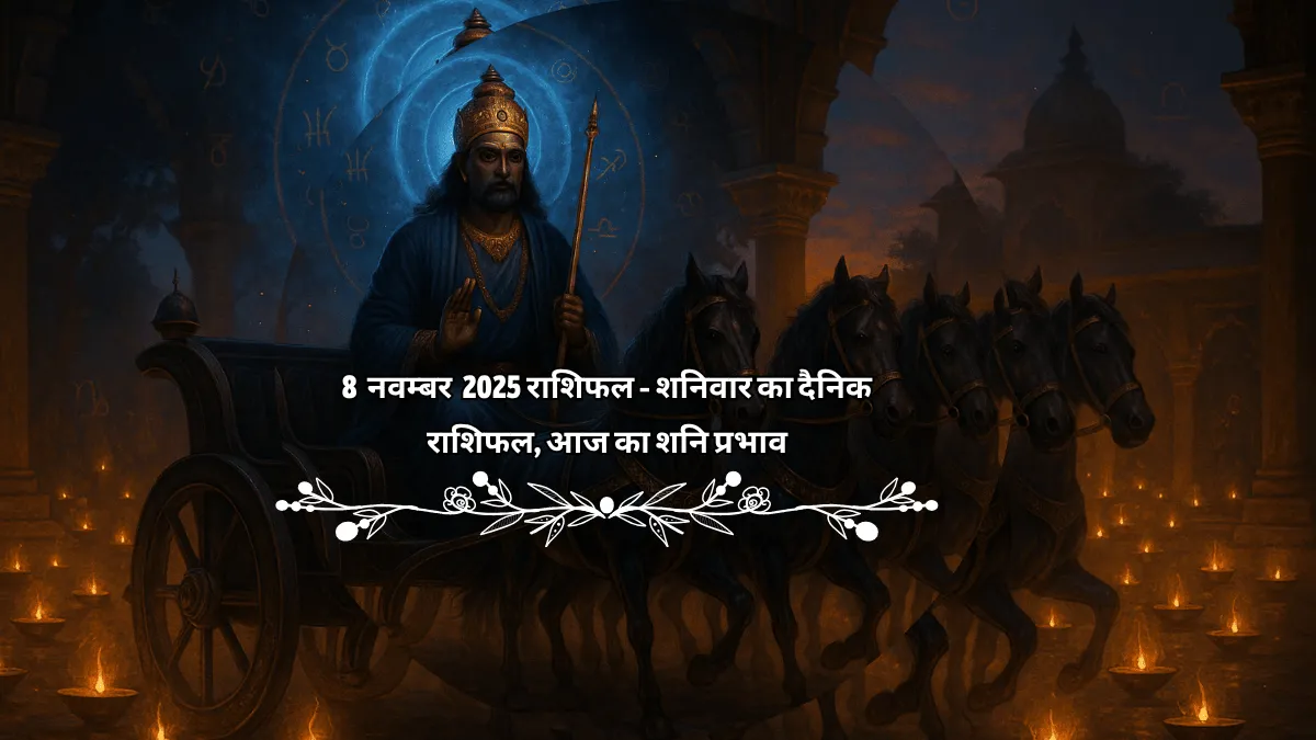 8 नवम्बर 2025 राशिफल - न्याय के देवता शनि देव अपने रथ पर विराजमान, जो आज के शनिवार और शनि के दैनिक प्रभाव का प्रतीक है।