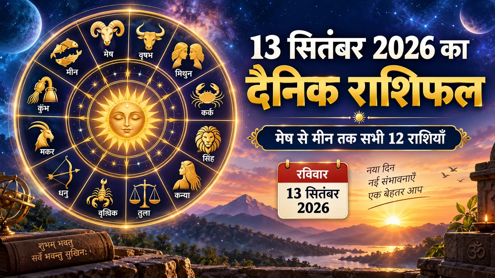 13 सितंबर 2026 का दैनिक राशिफल मेष से मीन सभी 12 राशियाँ