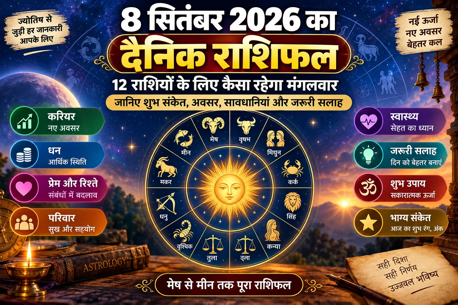 8 सितंबर 2026 का दैनिक राशिफल और 12 राशियों का भविष्यफल