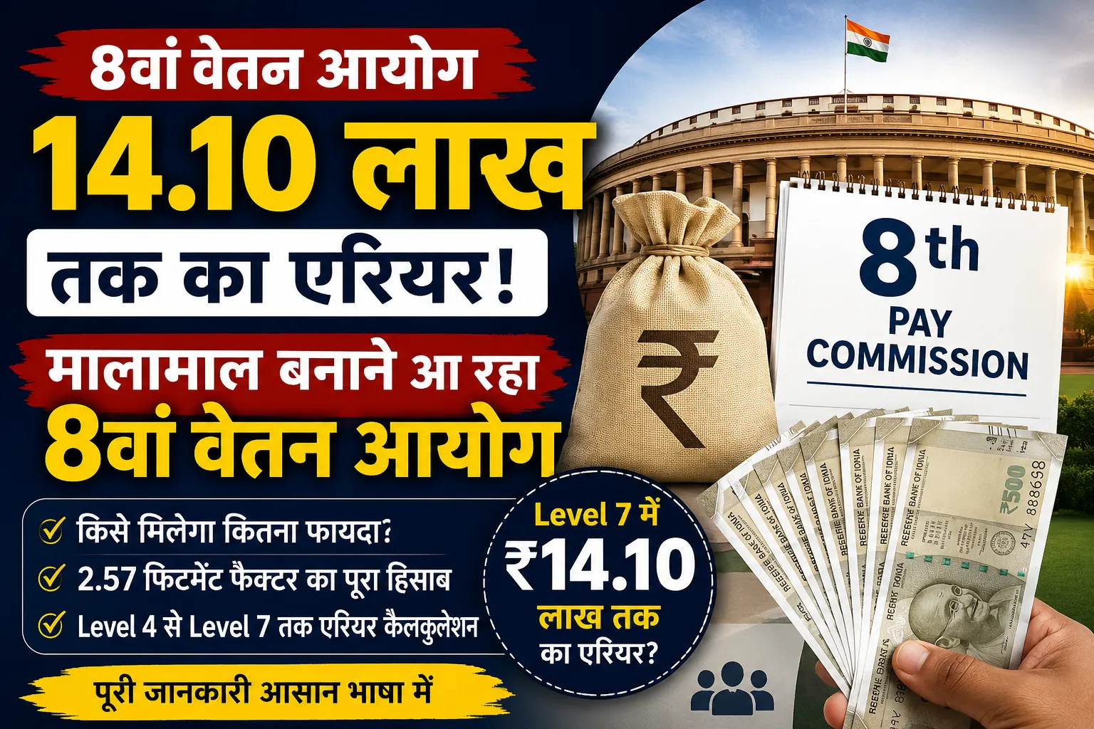8वें वेतन आयोग में 14.10 लाख रुपये तक संभावित एरियर की जानकारी