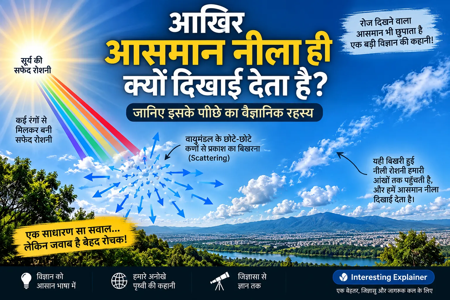 आखिर आसमान नीला क्यों दिखाई देता है और Rayleigh Scattering का वैज्ञानिक कारण