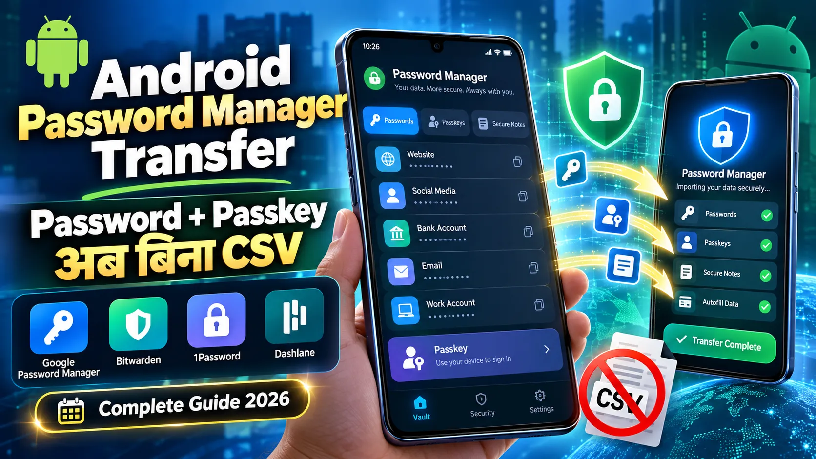 Android Password Manager Transfer 2026 में password और passkey बिना CSV file transfer करने की सुविधा