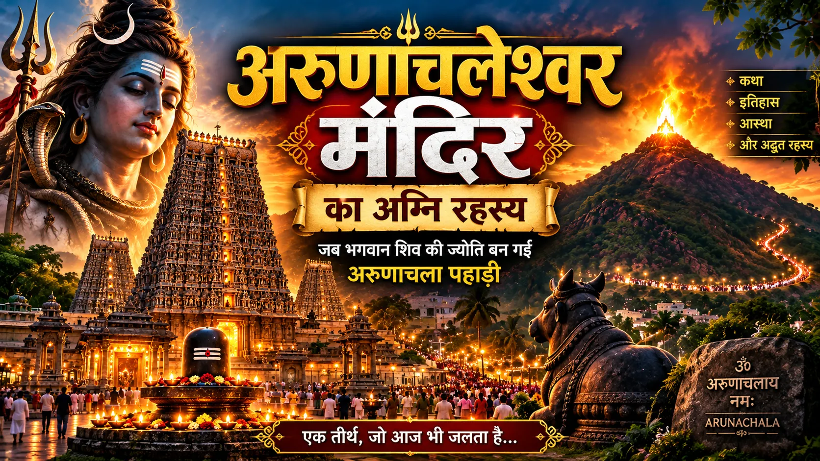 अरुणाचलेश्वर मंदिर, भगवान शिव और अग्नि ज्योति वाली अरुणाचला पहाड़ी का दृश्य