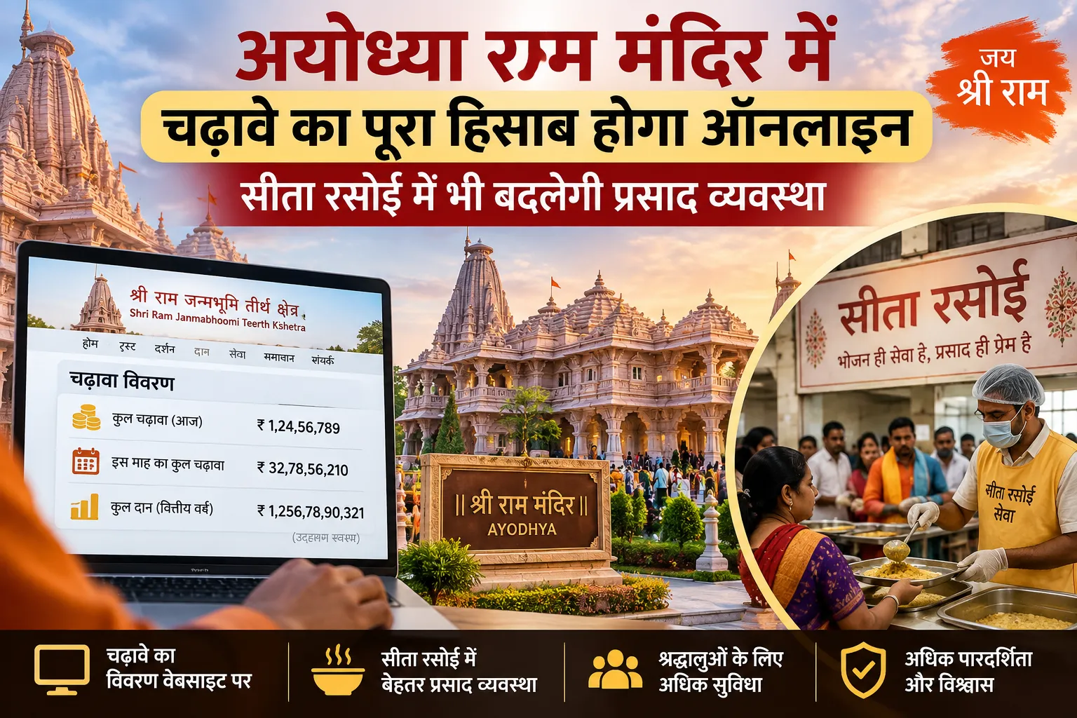 अयोध्या राम मंदिर में चढ़ावे का विवरण ऑनलाइन और सीता रसोई में प्रसाद व्यवस्था में बदलाव