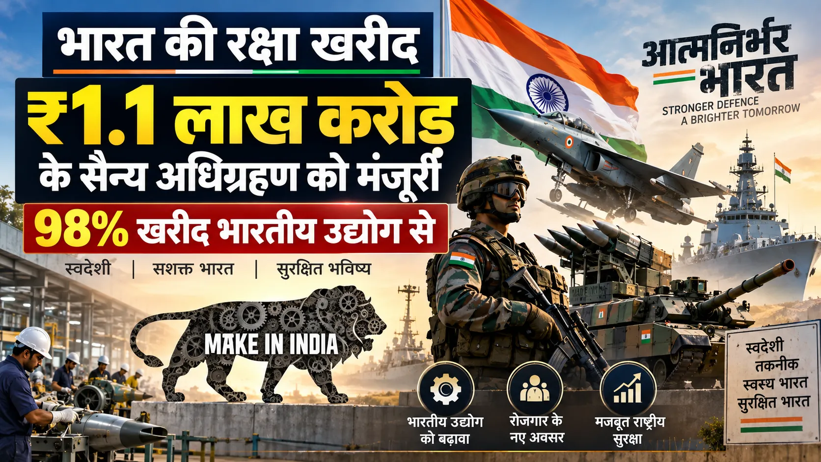भारत की ₹1.1 लाख करोड़ की रक्षा खरीद और 98 प्रतिशत भारतीय उद्योग से सैन्य अधिग्रहण