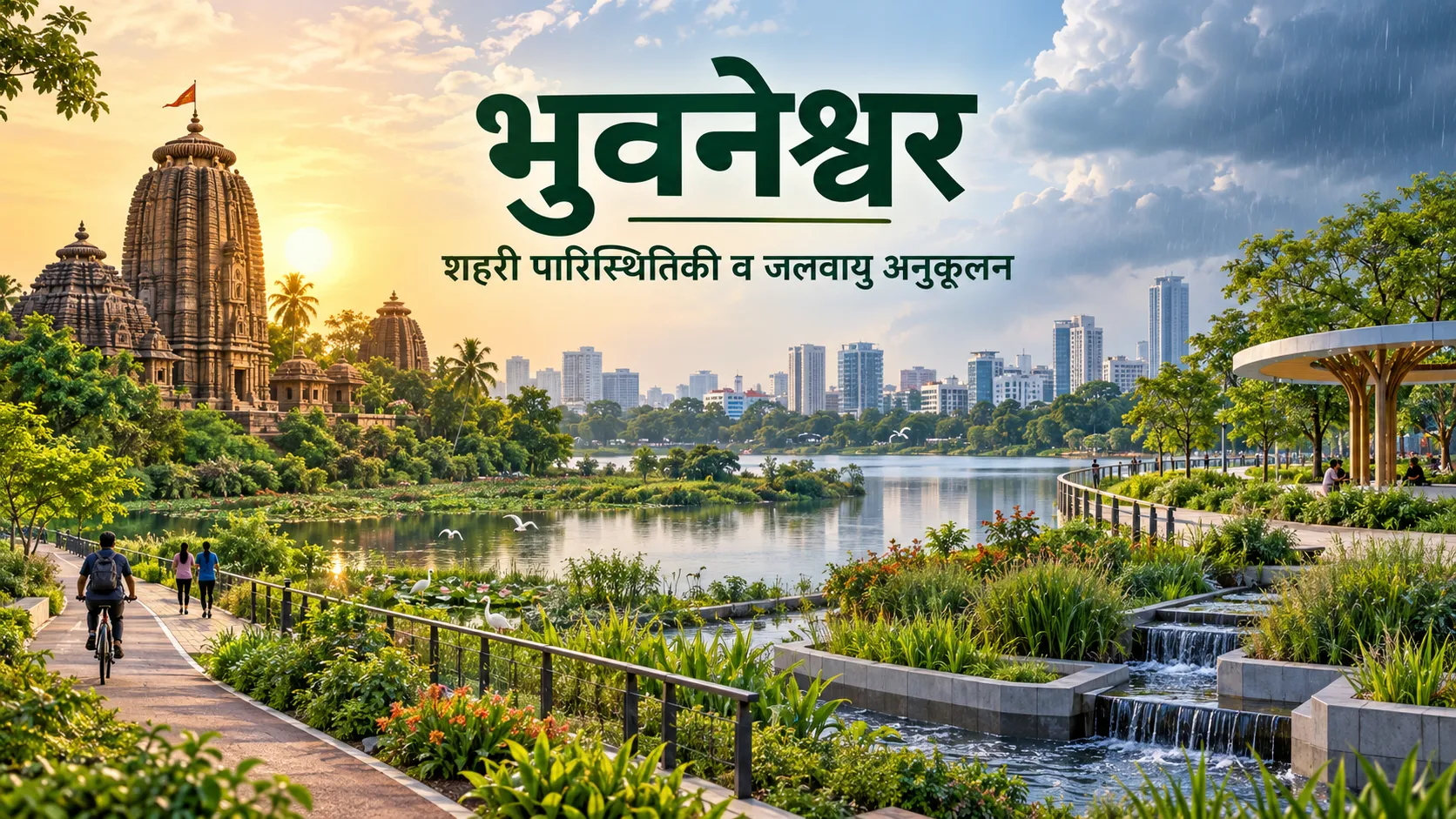 भुवनेश्वर का शहरी पारिस्थितिकी तंत्र, हरित क्षेत्र, जल संरक्षण और जलवायु अनुकूलन दर्शाती