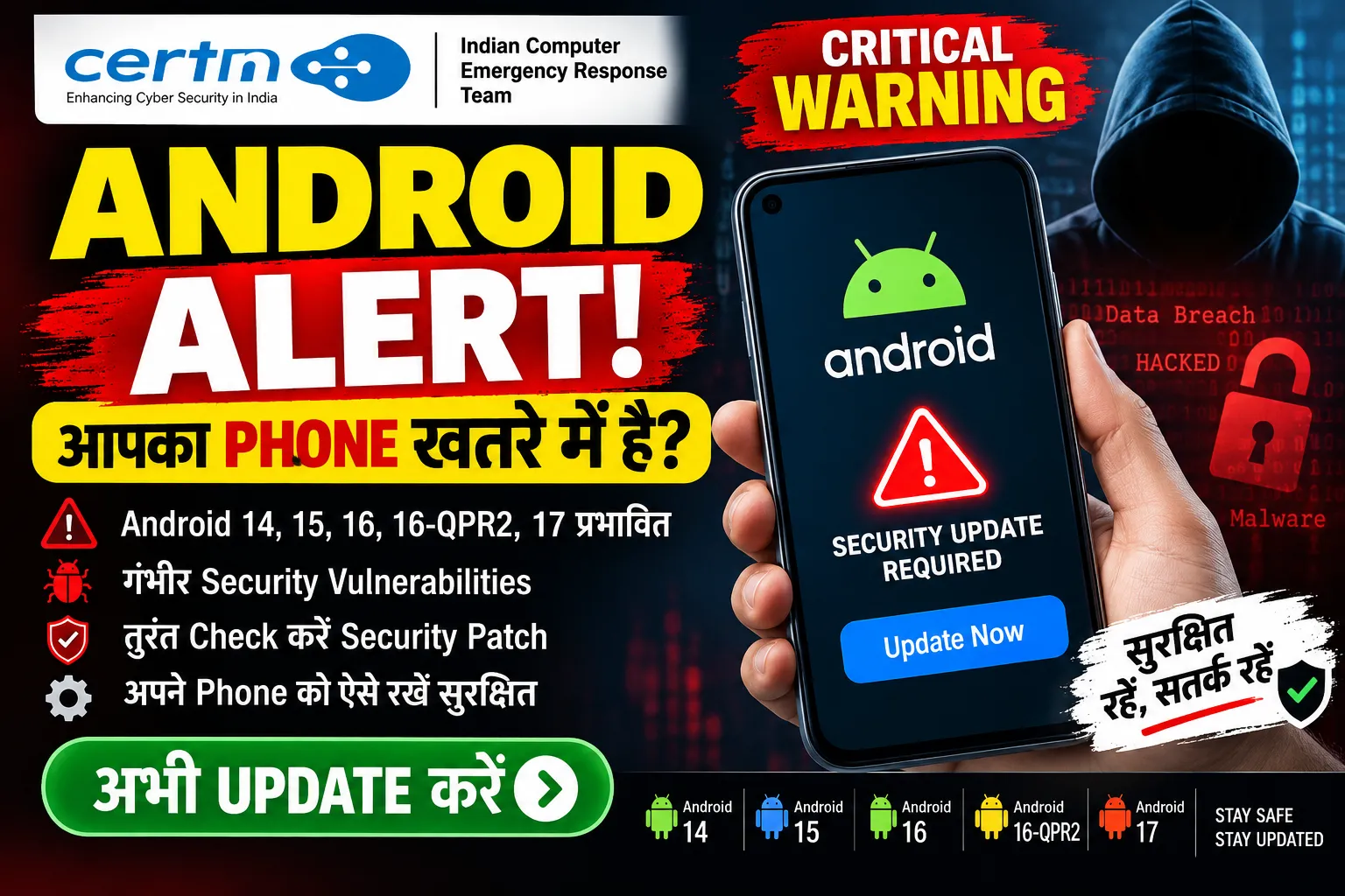CERT-In Android Critical Warning 2026 for Android 14, 15, 16 and 17 security update