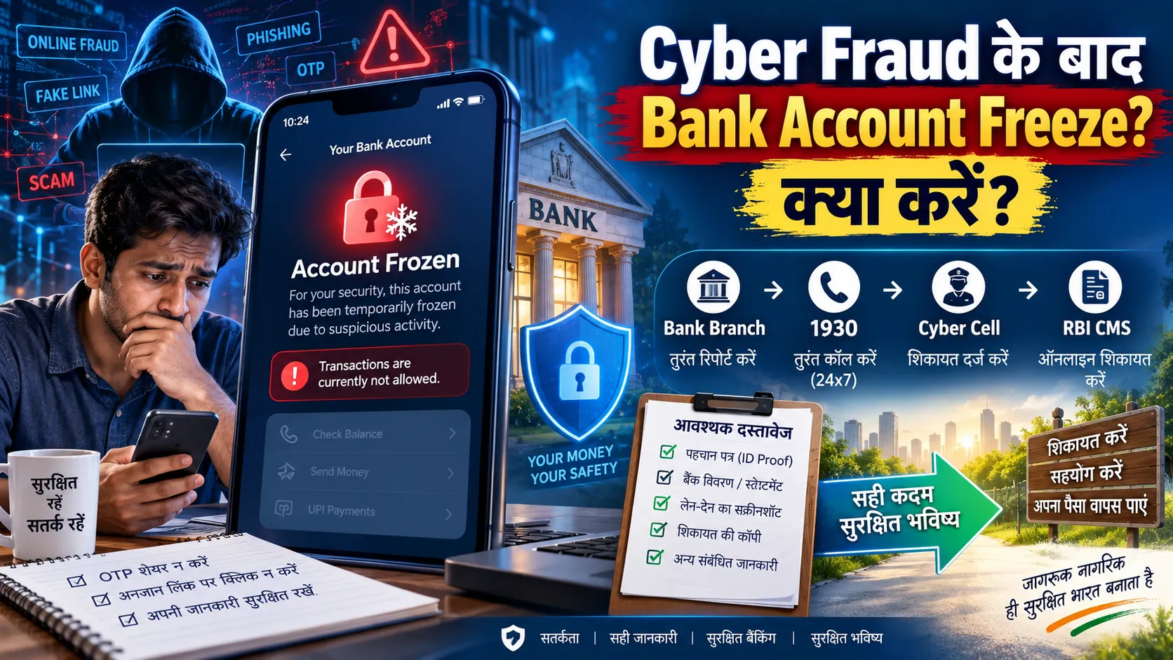 Cyber Fraud के बाद Bank Account Freeze होने पर क्या करें और account unfreeze process