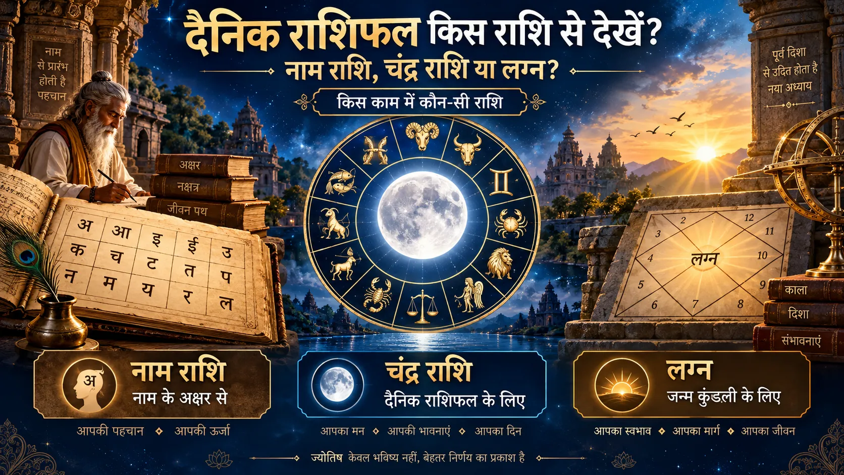 दैनिक राशिफल नाम राशि, चंद्र राशि या लग्न में से किससे देखें, आसान ज्योतिषीय मार्गदर्शन