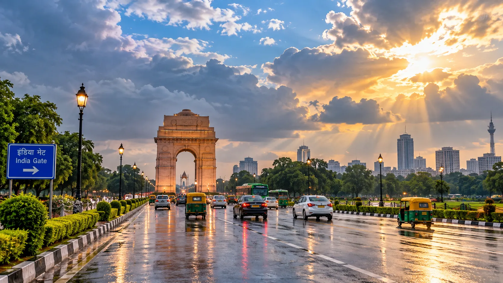 दिल्ली का मौसम कल 8 सितंबर 2026, इंडिया गेट के ऊपर बादलों और धूप का नजारा