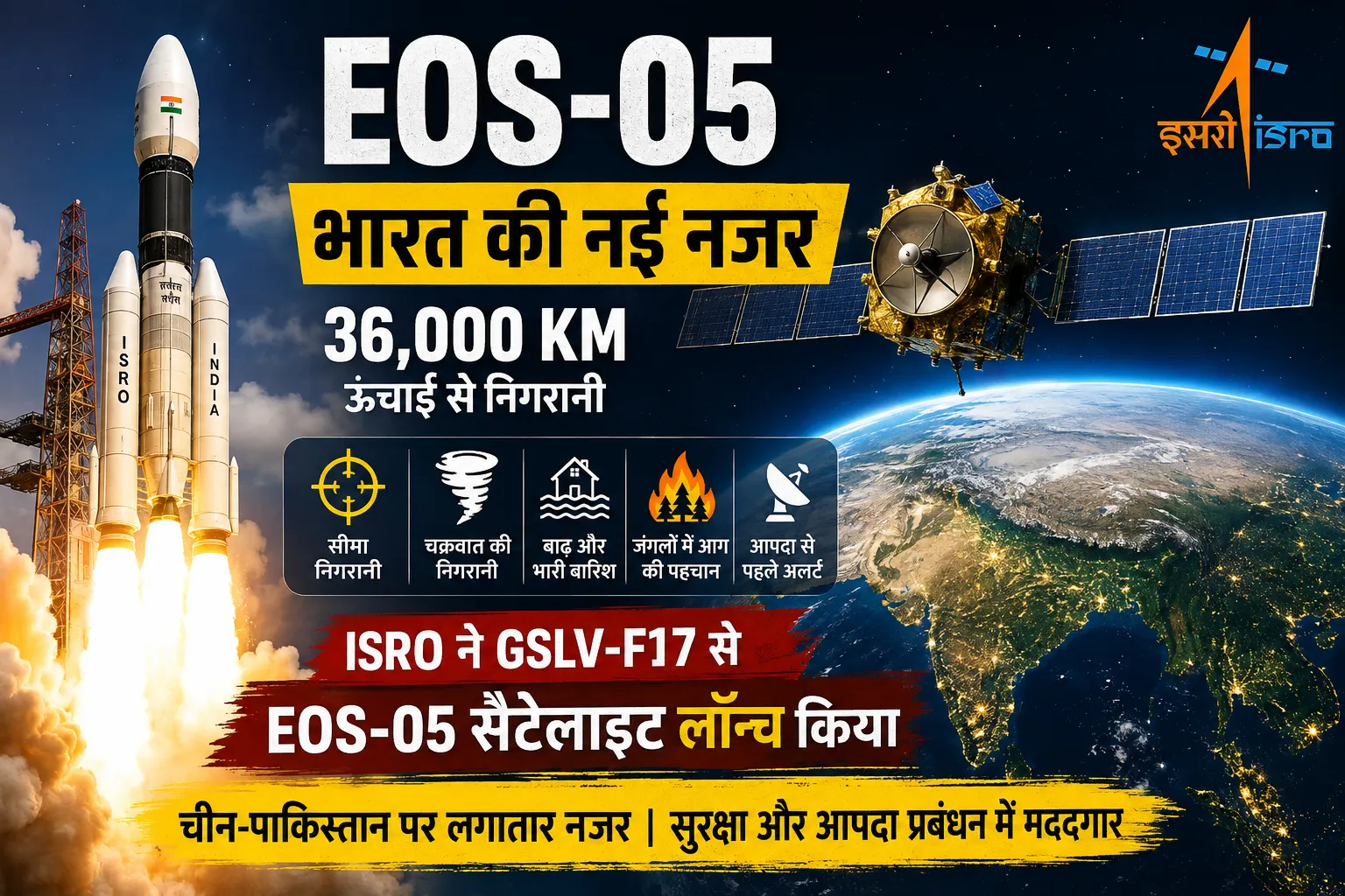 ISRO EOS-05 satellite launch GSLV-F17 36000 km