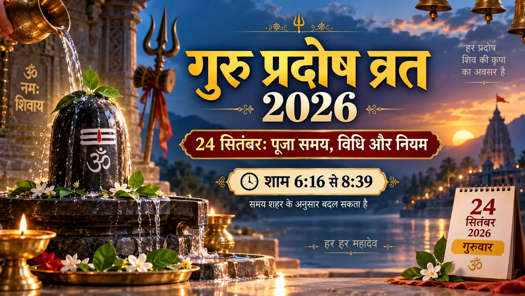 गुरु प्रदोष व्रत 2026, 24 सितंबर शिव पूजा समय, प्रदोष काल, पूजा विधि और व्रत नियम