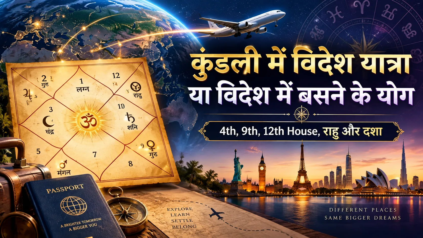 कुंडली में विदेश यात्रा और विदेश में बसने के योग दिखाती ज्योतिषीय