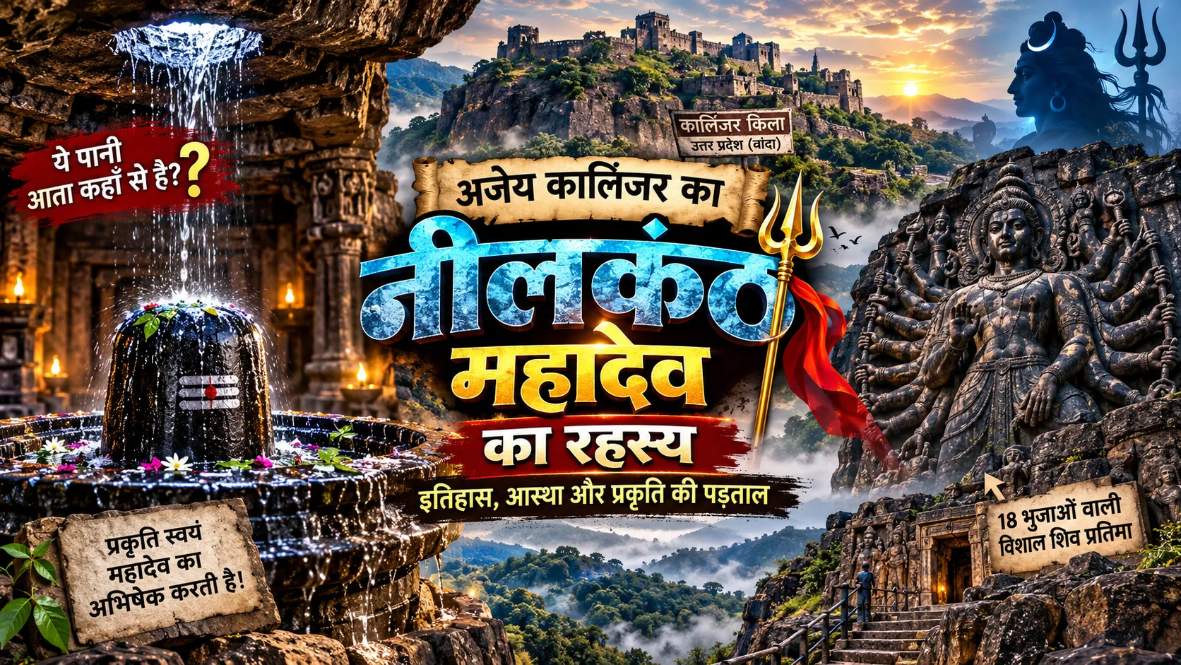 कालिंजर किले के नीलकंठ महादेव मंदिर में प्राकृतिक जलस्रोत से शिवलिंग का जलाभिषेक