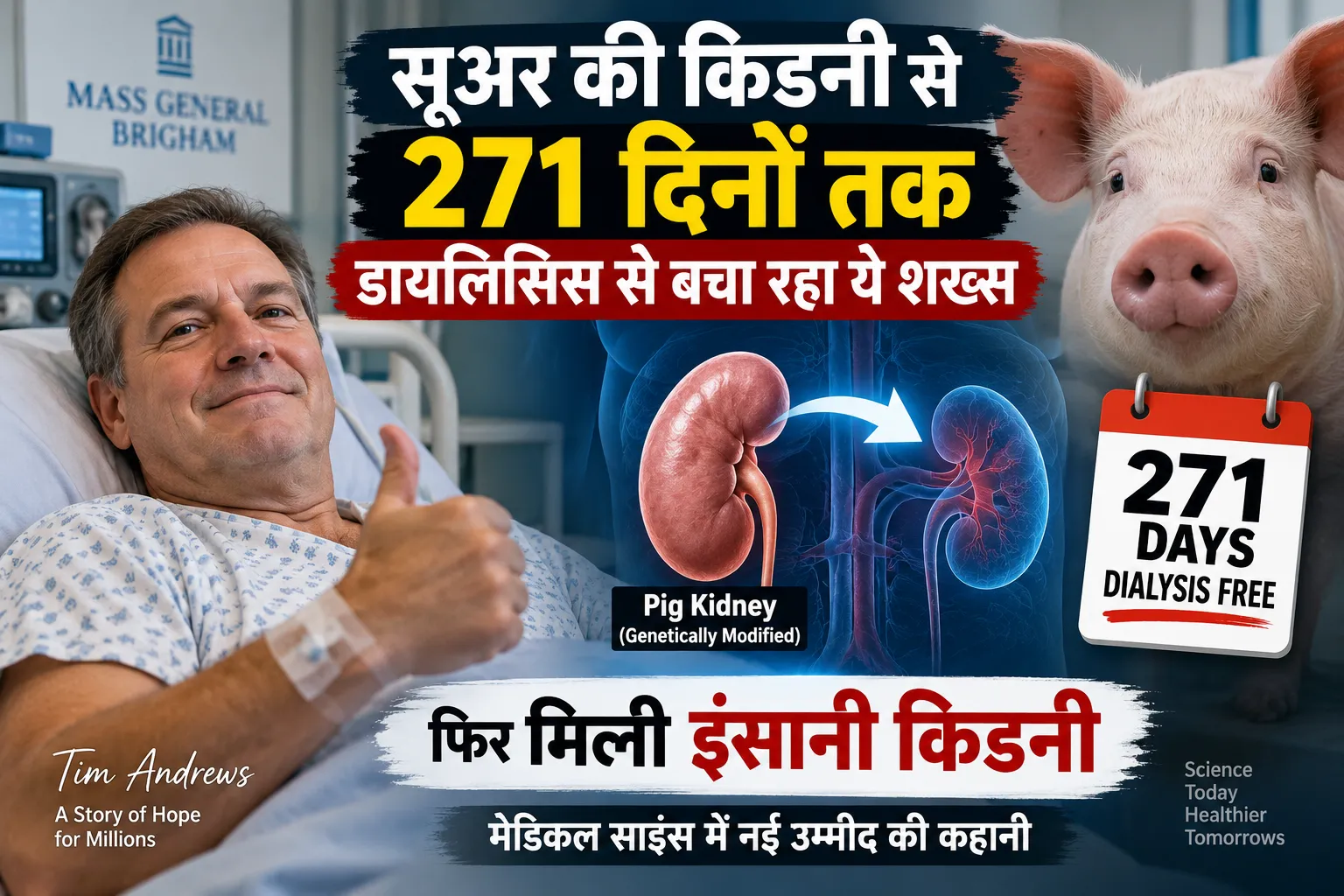 सूअर की genetically modified किडनी से 271 दिनों तक डायलिसिस से बचा टिम एंड्रयूज़