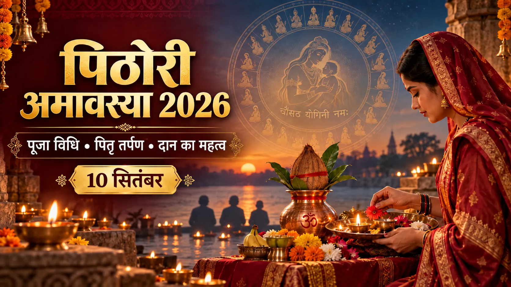 पिठोरी अमावस्या 2026 पर पूजा करती महिला, दीपदान, पितृ तर्पण और दान के महत्व की featured image