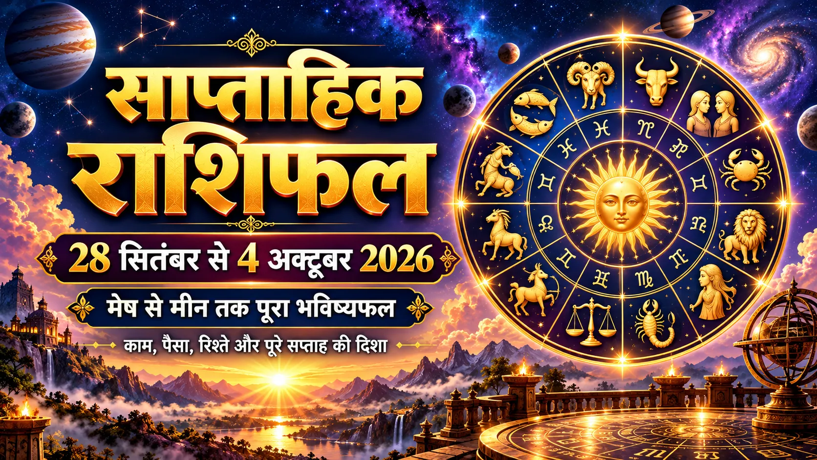 28 सितंबर से 4 अक्टूबर 2026 साप्ताहिक राशिफल मेष से मीन तक सभी 12 राशियां