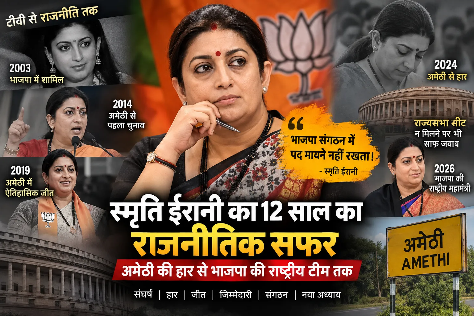 स्मृति ईरानी का राजनीतिक सफर, अमेठी चुनाव की हार और भाजपा की राष्ट्रीय महामंत्री बनने की तस्वीर