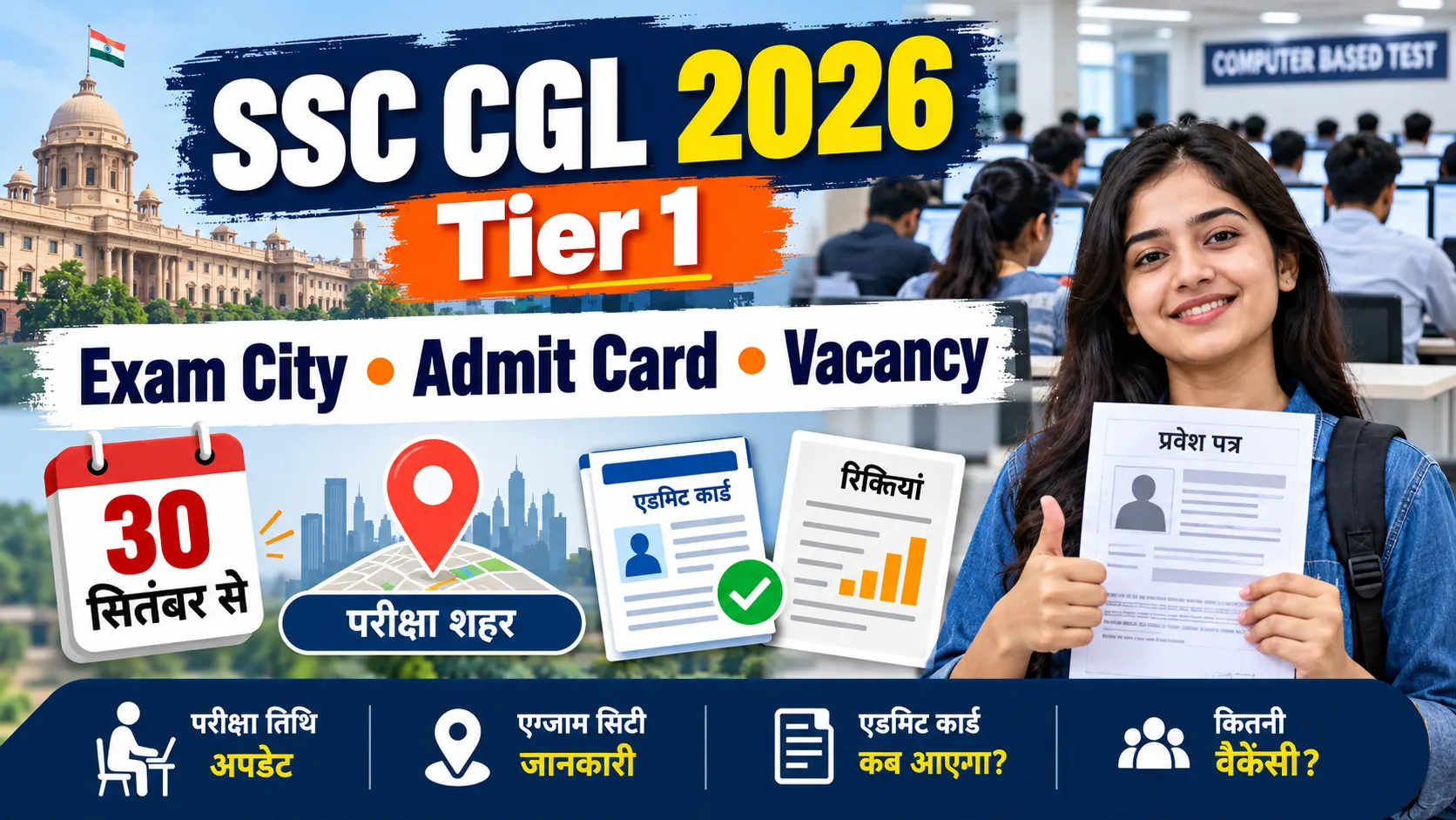 SSC CGL 2026 Tier 1 exam city admit card vacancy update 30 September 2026