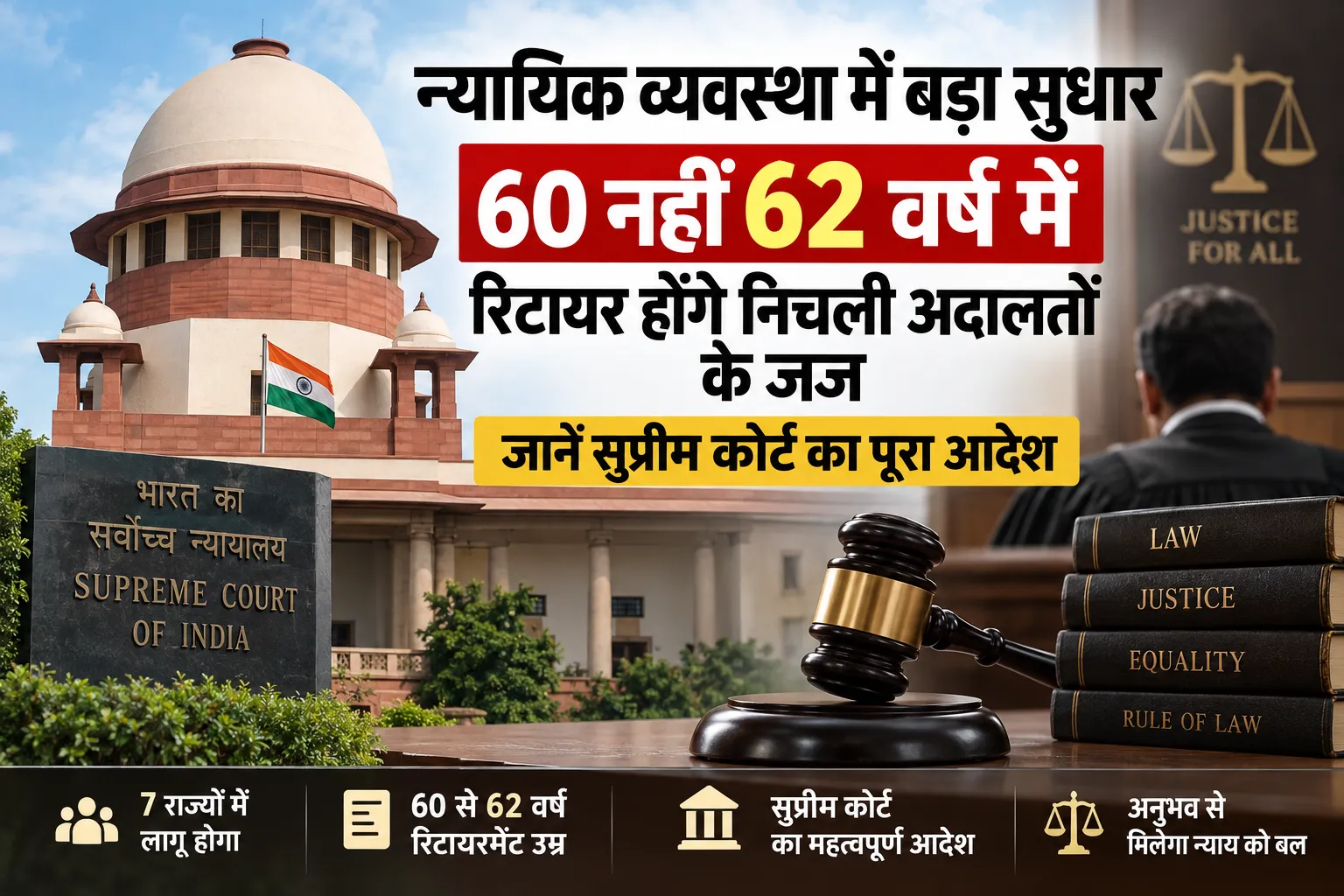 सुप्रीम कोर्ट का फैसला, निचली अदालतों के जजों की रिटायरमेंट उम्र 60 से 62 साल