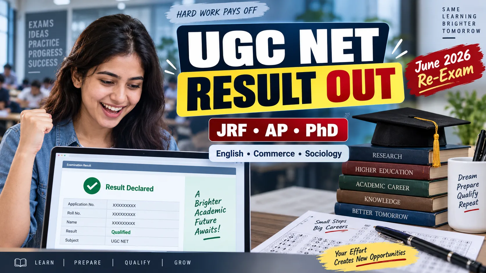 UGC NET June 2026 Re-Exam Result Out for English Commerce Sociology with JRF AP and PhD eligibility