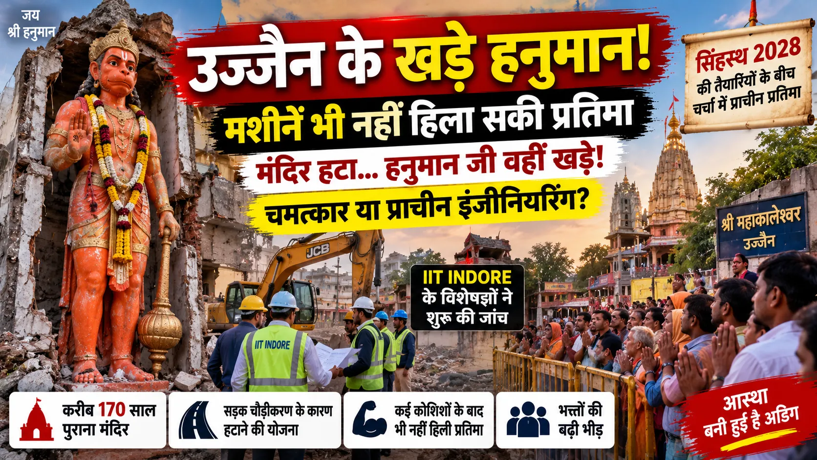 Ujjain Khade Hanuman प्रतिमा को सड़क चौड़ीकरण के दौरान कई प्रयासों के बाद भी स्थानांतरित नहीं किया जा सका