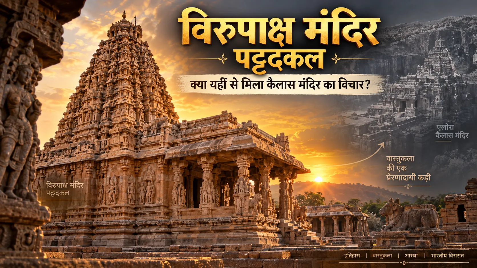 विरुपाक्ष मंदिर पट्टदकल और एलोरा कैलास मंदिर के architectural connection को दिखाती featured image