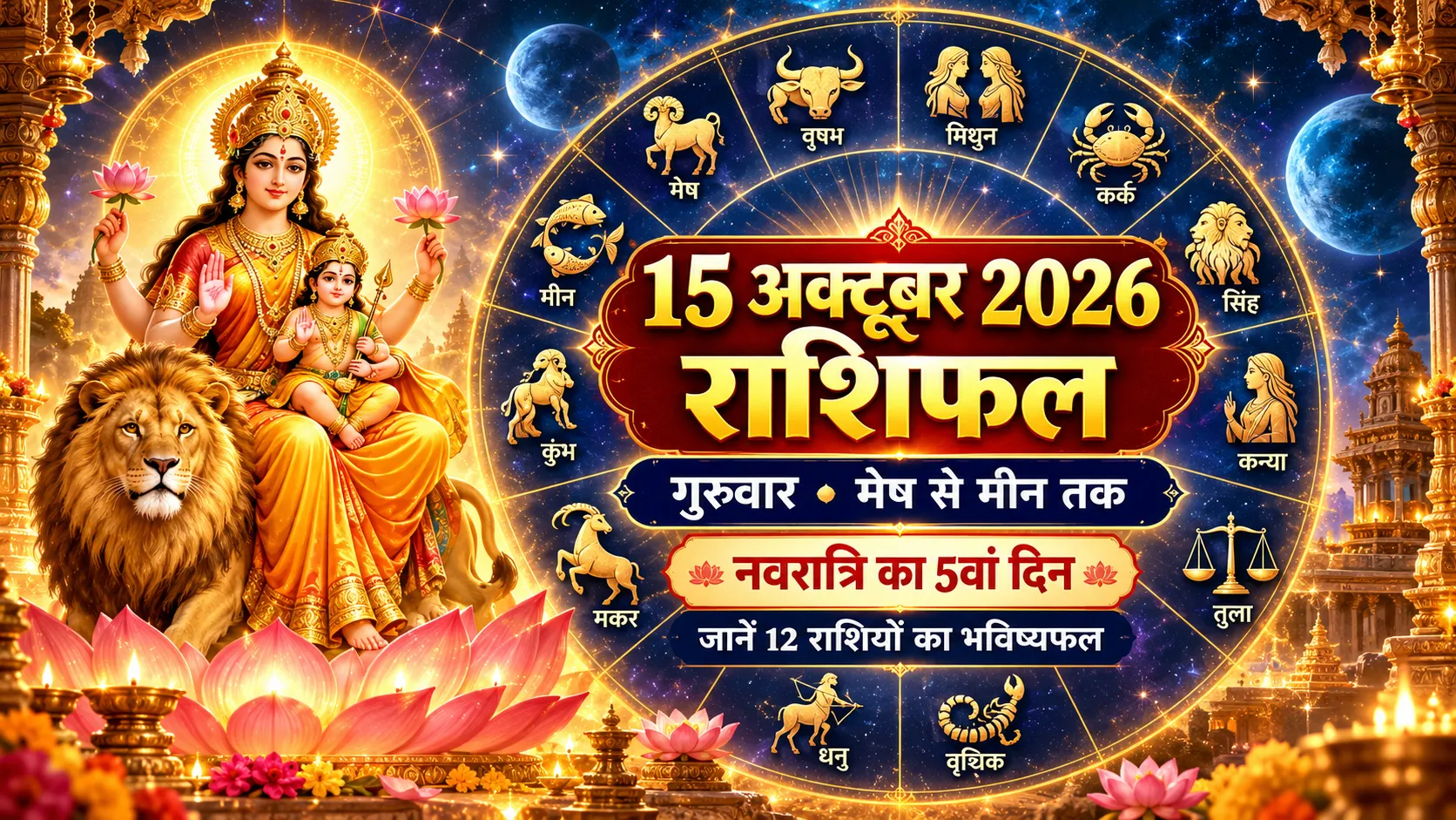 15 अक्टूबर 2026 का दैनिक राशिफल, मां स्कंदमाता के साथ 12 राशियों का ज्योतिष चक्र और शारदीय नवरात्रि का पांचवां दिन