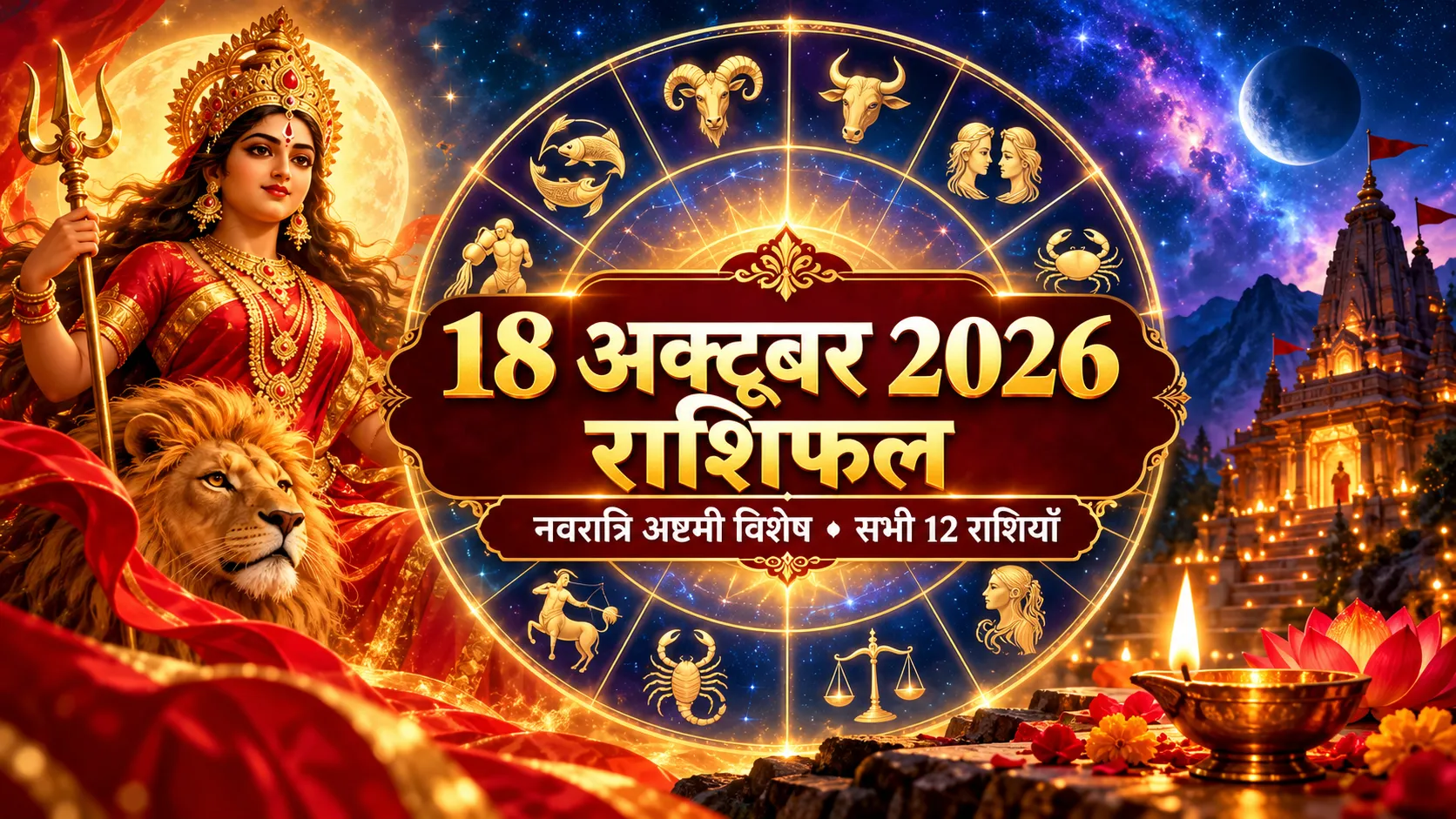 18 अक्टूबर 2026 राशिफल नवरात्रि अष्टमी विशेष, मां दुर्गा और 12 राशियों के ज्योतिष चक्र के साथ दैनिक भविष्यफल