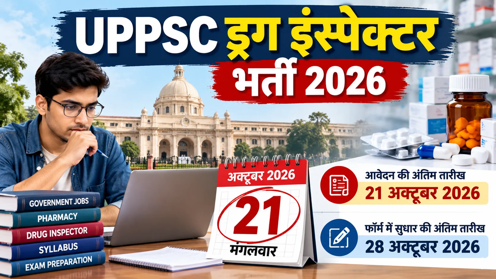 UPPSC Drug Inspector Recruitment 2026 आवेदन अंतिम तिथि 21 अक्टूबर और संशोधन 28 अक्टूबर की जानकारी