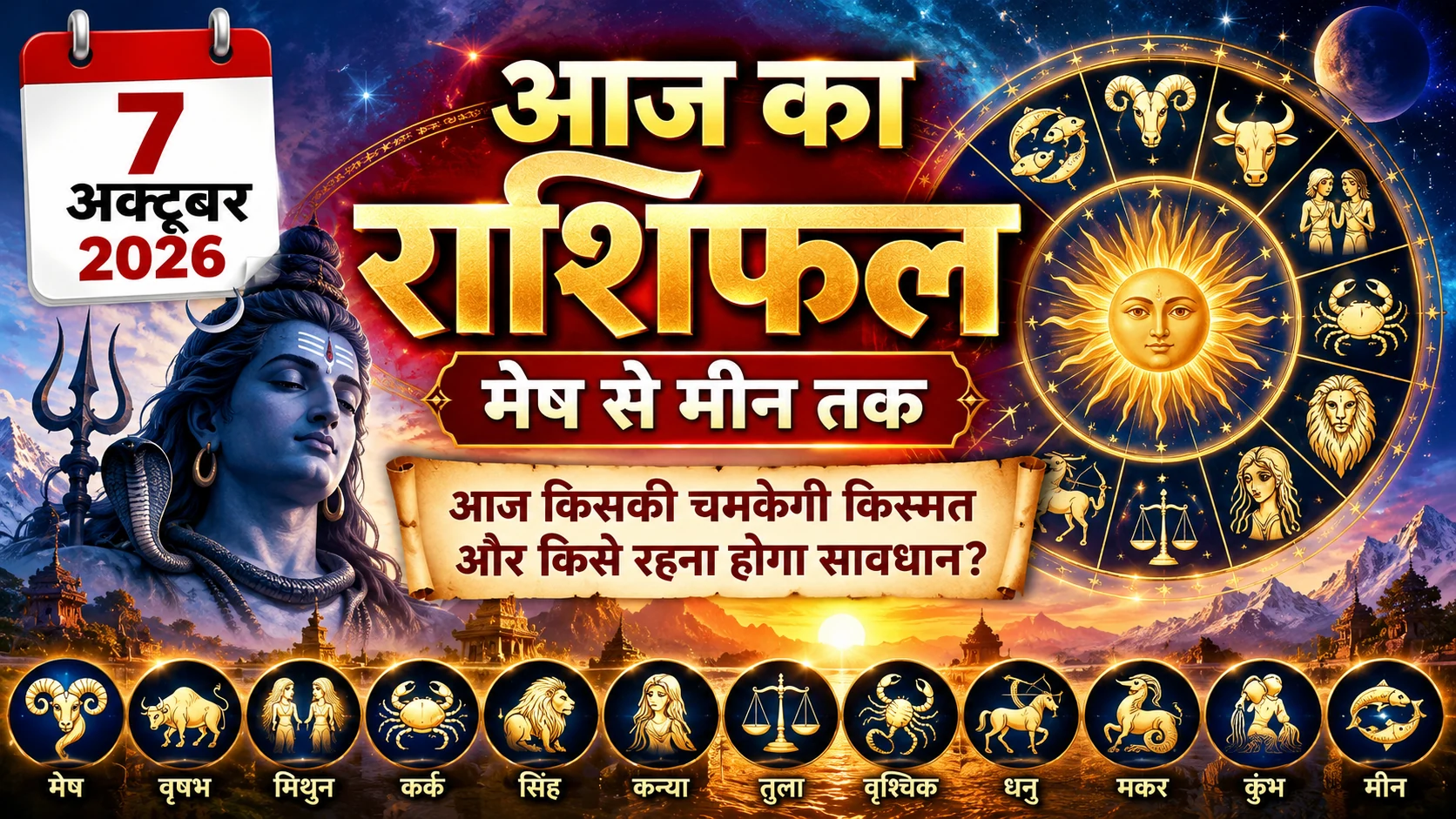 7 अक्टूबर 2026 दैनिक राशिफल: मेष से मीन तक आज का राशिफल, करियर, धन और प्रेम