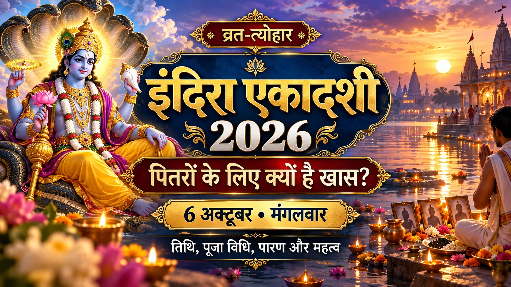 इंदिरा एकादशी 2026, 6 अक्टूबर मंगलवार, पितरों के लिए महत्व और पूजा विधि
