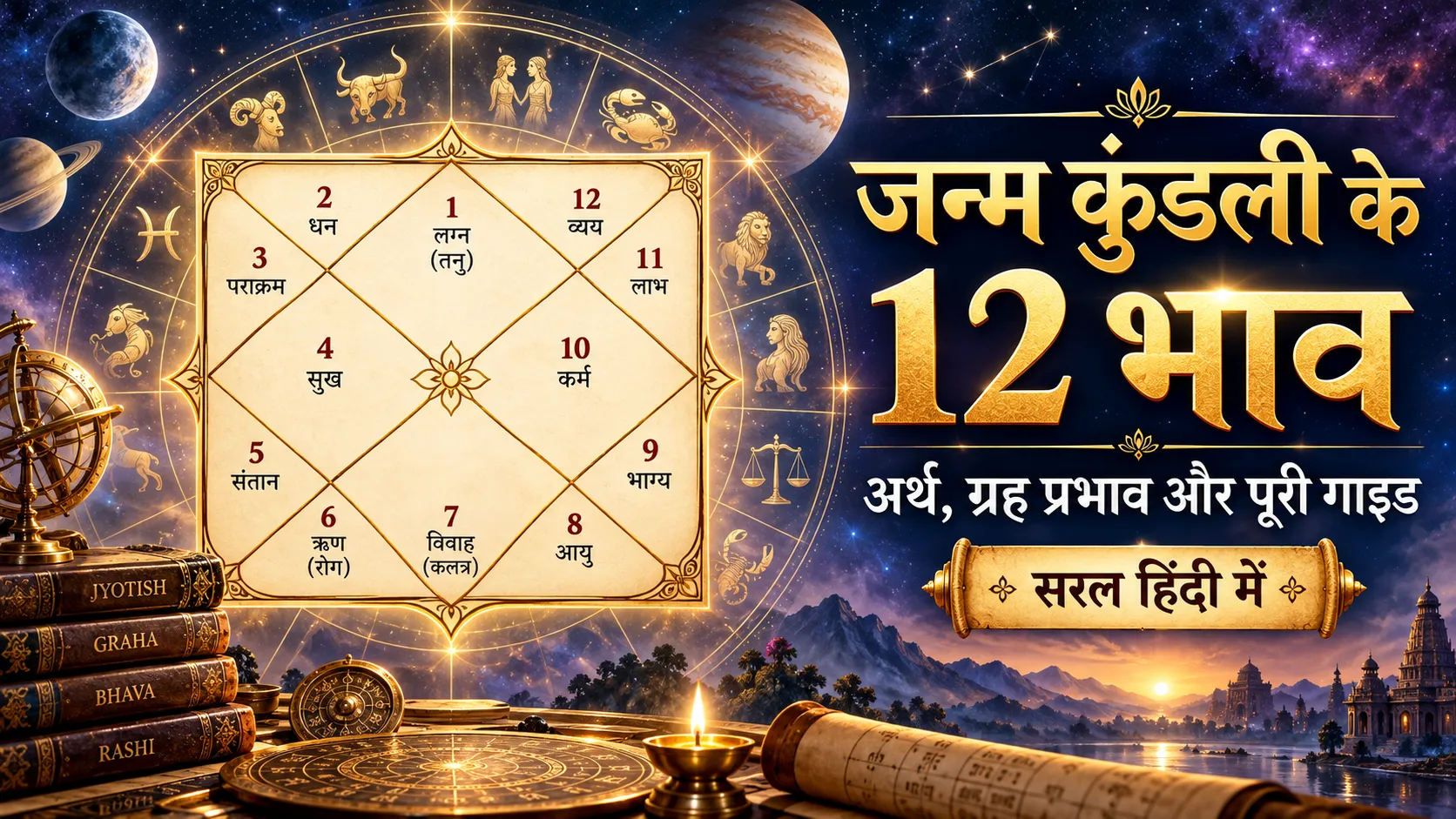 जन्म कुंडली के 12 भाव क्या बताते हैं? जानिए प्रथम से द्वादश भाव का अर्थ, ग्रहों का प्रभाव और कुंडली पढ़ने की पूरी विधि