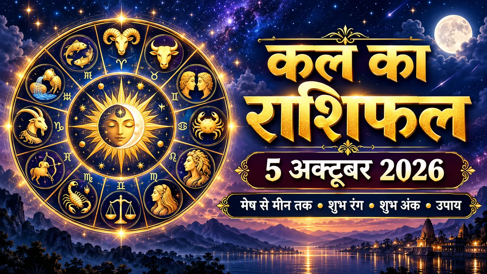 कल का राशिफल 5 अक्टूबर 2026 मेष से मीन तक शुभ रंग शुभ अंक और उपाय