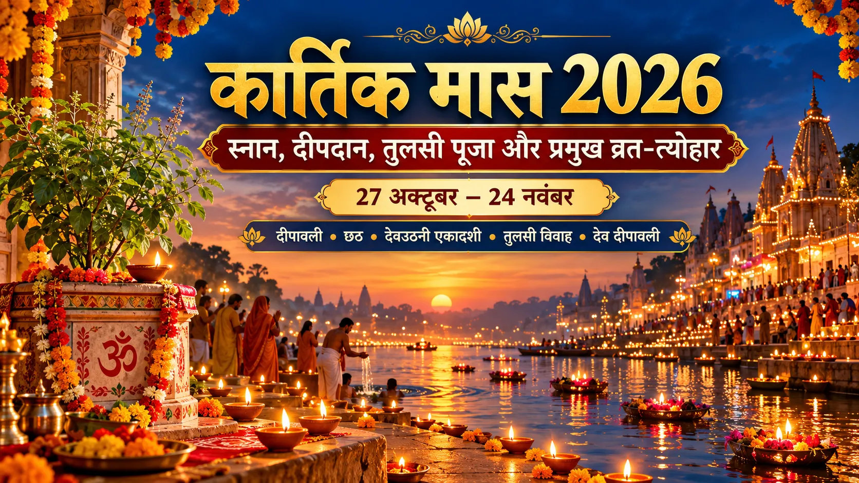 कार्तिक मास 2026 स्नान दीपदान तुलसी पूजा और प्रमुख व्रत त्योहार